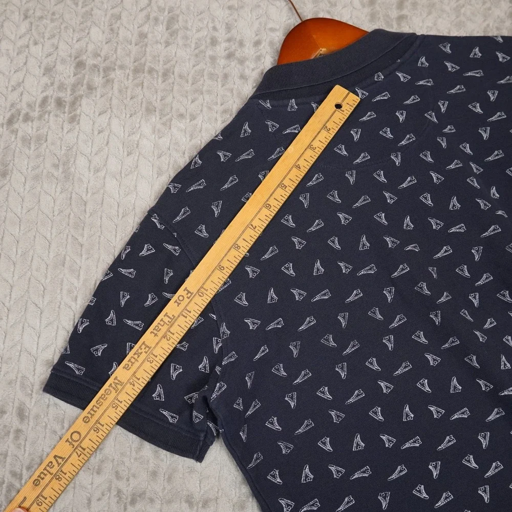 Converse Polo Shirt Boys L Navy Blue All Over Sneaker Print Short Sleeve Pique